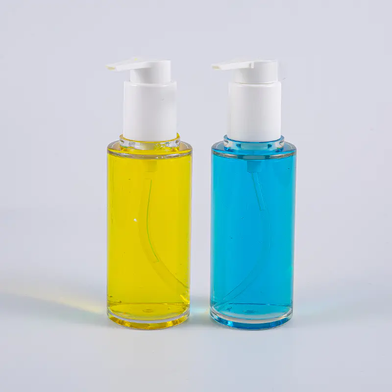 Klar PETG 100 ml rund form lotionflaske med hvid plastikpumpe