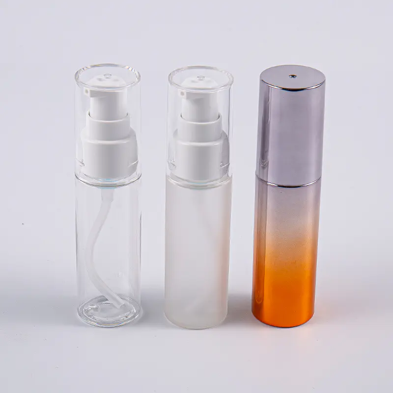Forskellige farver rund form 30ml PETG Lotionflaske med pumpe Rejsebrug