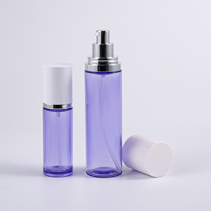 Lilla farve 100 ml rund serumlotionflaske med aluminiumspumpe Lilla farve 100 ml rund serumlotionflaske med aluminiumspumpe