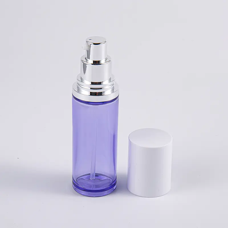 Lilla farve 100 ml rund serumlotionflaske med aluminiumspumpe